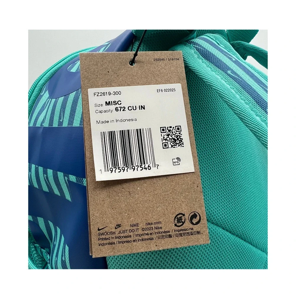 Nike Just Do It‎ Brasilia Mini Backpack Travel Play Teal Blue Stripe FZ2619 NWT